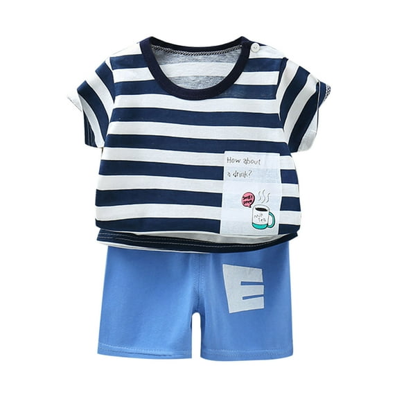 Odeerbi 1-10 Years Kids Boys Summer Outfits Striped Print Cotton Short Sleeve T-Shirt Shorts Two-piece Set Casual Loungewear Kids Boys Clothes