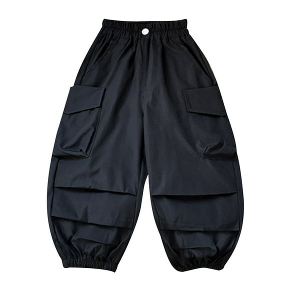 Odeerbi 1-10 Years Toddler Boys Girls Cargo Pants Athletic Sports Jogger Pants Spring Solid Color Loose Work Pants with Multiple Pockets