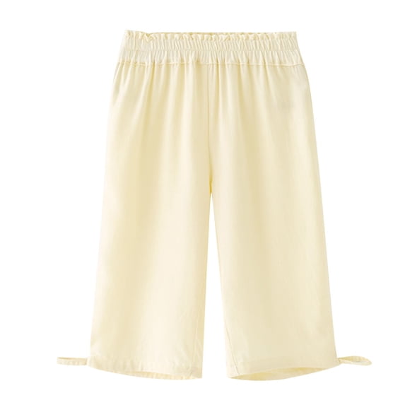 Odeerbi 1-10 Years Toddler Boys Girls Summer Linen Pants Casual Elastic Waist Breathable Cropped Pants