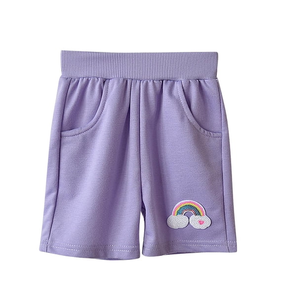 Odeerbi 1-10 Years Toddler Boys Girls Summer Sports Bermuda Shorts Rainbow Embroidered Workout Athletic Cotton Shorts Elastic Waist Cute Breathable Mid Length Pants