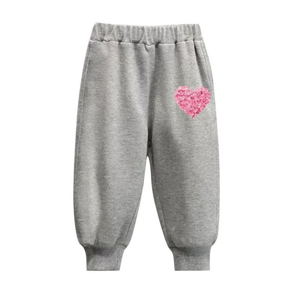 Odeerbi 1-10 Years Toddler Boys Girls Valentine's Day Sweatpants Workout Athletic Sports Jogger Pants Solid Color Heart Print Cute Joggers