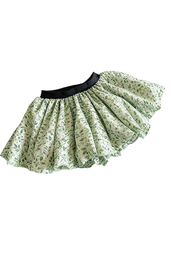 1-10 Years Toddler Kids Girls Leaf Print Ruffled Skirt Elastic High Waist Flowy A-Line Skirt Summer Cute Mini Skirt
