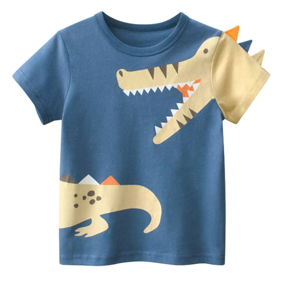 Odeerbi 1-10Y Kids Boys Dinosaur Graphic Cotton T-Shirt Children's Summer Short Sleeve Topss Three-dimensional Dinosaur Pattern Shirts Blue