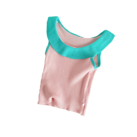 Odeerbi 1-10Y Kids Girls Summer Rib Knit Tank Tops Children's Knitted Color Block Sleeveless T-shirt Baby Wear Top Pink
