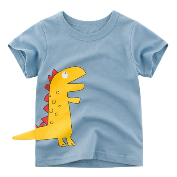 Odeerbi 1-10Y Toddler Boys Dinosaur Graphic Cotton T-Shirt Children's Short Sleeve T-shirts Summer Top Baby Undershirt Light Blue
