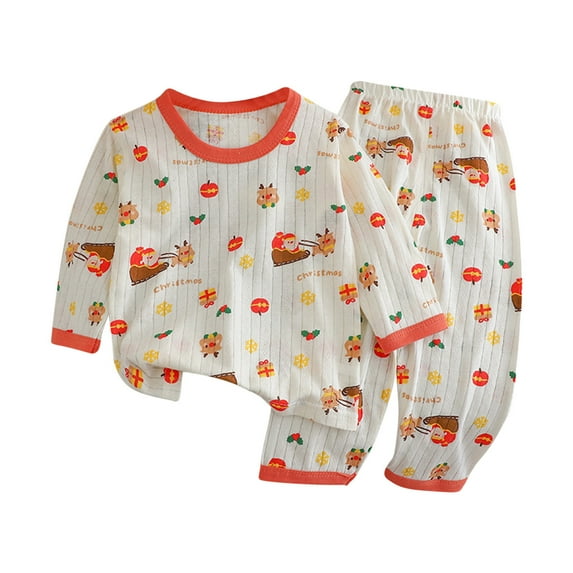 Odeerbi 1-11Y Toddler Boys Girls Cotton Pajama Set Cute Soft Pajamas Kids Casual Long Sleeve Casual Loungewear Home Clothing Two Piece Set Baby Clothes Khaki