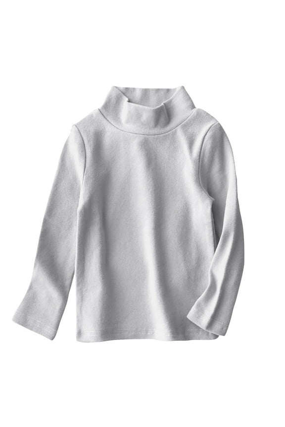 1-11Y Toddler Boys Girls Cotton Undershirt Mock Neck Fleece Base Layer Kids Winter Warm Shirts Fashion Solid Color Long Sleeve Top Baby Clothes Gray