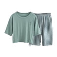 thumbnail image 1 of Odeerbi 1-12 Years Kids Boys Girls Summer Cotton Pajamas Short Sleeve Tops Shorts Set Soft Loungewear Plaid Sleepwear Two-piece Pajama Sets Kids Boys Girls Clothes, 1 of 5