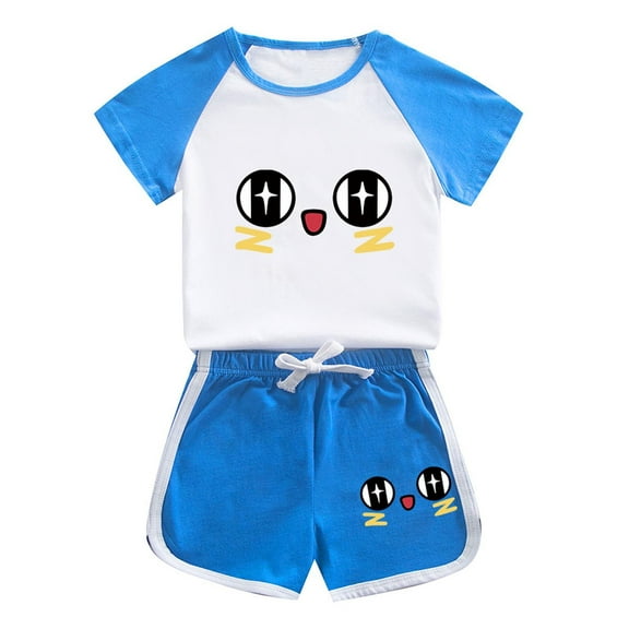 Odeerbi 1-12 Years Kids Boys Girls Summer Outfits Cute Print Cotton Short Sleeve Raglan Shirts Shorts Two-piece Set Casual Loungewear Kids Boys Girls Clothes