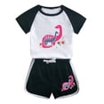 thumbnail image 1 of Odeerbi 1-12 Years Kids Boys Girls Summer Outfits Dinosaur Print Cotton Short Sleeve Raglan Shirts Shorts Two-piece Set Casual Loungewear Kids Boys Girls Clothes, 1 of 3