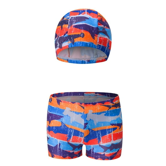 Odeerbi 1-12 Years Toddler Boys Beach Swim Trunks with Swim Cap Set Hawaiian Print Swimming Trunks Quick Drying Swimsuit Shorts Children's Summer Swim Shorts