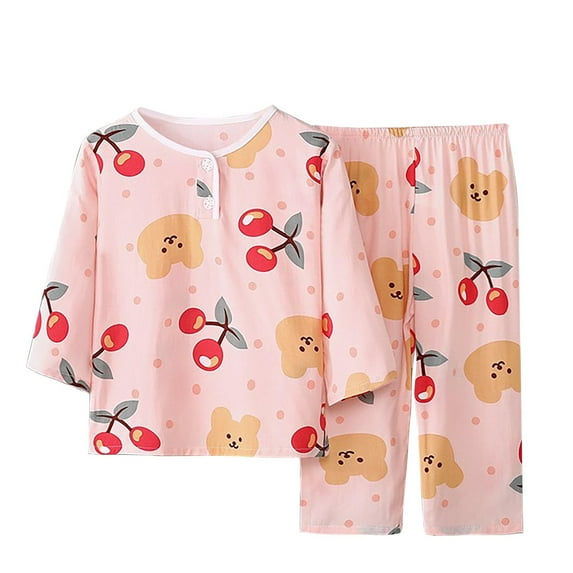 Odeerbi 1-12 Years Toddler Boys Girls Summer Cotton Pajamas Long Sleeve Tops Pants Set Soft Loungewear Cute Print Sleepwear Two-piece Set Toddler Boys Girls Clothes