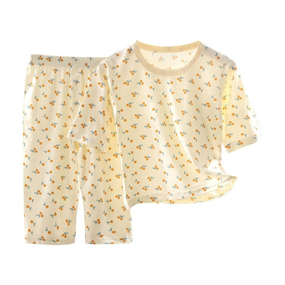 Odeerbi 1-12 Years Toddler Boys Girls Summer Cotton Pajamas Short Sleeve Tops Pants Set Soft Loungewear Cute Floral Sleepwear Two-piece Pajama Sets Toddler Boys Girls Clothes