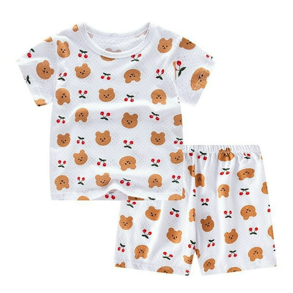 Odeerbi 1-12 Years Toddler Boys Girls Summer Cotton Pajamas Short Sleeve Tops Shorts Set Soft Loungewear Cute Print Sleepwear Two-piece Pajama Sets Toddler Boys Girls Clothes