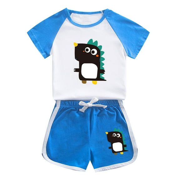 Odeerbi 1-12 Years Toddler Boys Girls Summer Outfits Dinosaur Print Cotton Short Sleeve T-Shirt Shorts Two-piece Set Casual Loungewear Toddler Boys Girls Clothes