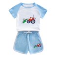 thumbnail image 1 of Odeerbi 1-12 Years Toddler Boys Girls Summer Outfits Excavator Truck Print Cotton Short Sleeve T-Shirt Shorts Two-piece Set Casual Loungewear Toddler Boys Girls Clothes, 1 of 3