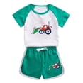 thumbnail image 1 of Odeerbi 1-12 Years Toddler Boys Girls Summer Outfits Excavator Truck Print Cotton Short Sleeve T-Shirt Shorts Two-piece Set Casual Loungewear Toddler Boys Girls Clothes, 1 of 3
