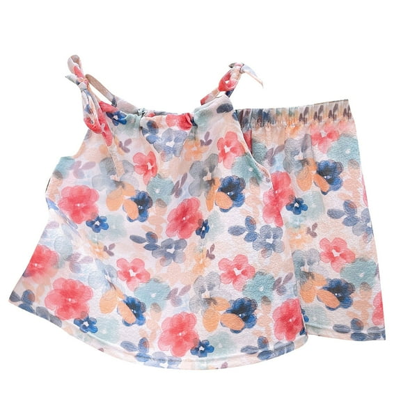 Odeerbi 1-12 Years Toddler Girls Summer Outfits Floral Cotton Camisole Tops Shorts Two-piece Set Casual Home Conditioned Pajamas Toddler Girls Clothes
