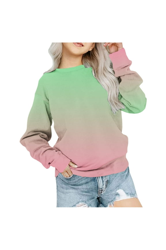 1-12Y Toddler Girls Gradient Sweatshirt Oversized Crewneck Sweatshirt Kids Fashion Long Sleeve Pullover Tops Baby Clothes Green