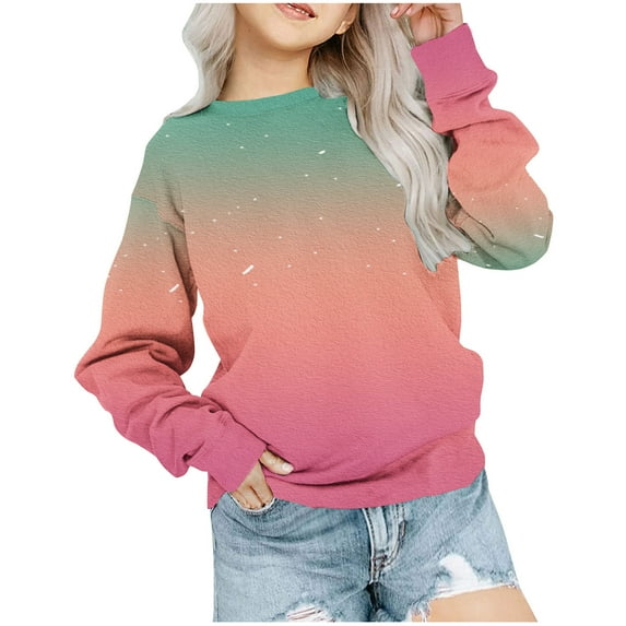 Odeerbi 1-12Y Toddler Girls Gradient Sweatshirt Oversized Crewneck Sweatshirt Kids Fashion Long Sleeve Pullover Tops Baby Clothes Hot Pink