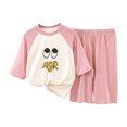 thumbnail image 1 of Odeerbi 1-13 Years Kids Boys Girls Summer Modal Pajamas Short Sleeve Loungewear Shorts Set Cute Raglan Sleepwear Solid Color Lightweight Tops Pajama Set Kids Boys Girls Clothes, 1 of 5