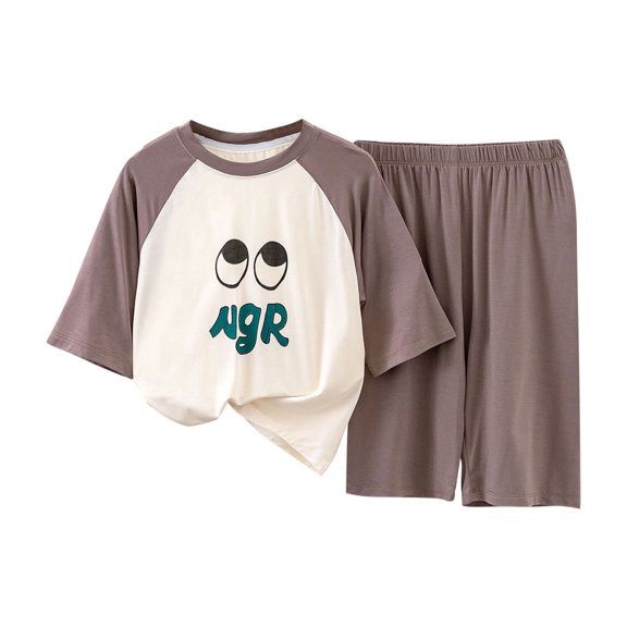Odeerbi 1-13 Years Kids Boys Girls Summer Modal Pajamas Short Sleeve Loungewear Shorts Set Cute Raglan Sleepwear Solid Color Lightweight Tops Pajama Set Kids Boys Girls Clothes