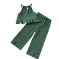 thumbnail image 1 of Odeerbi 1-13 Years Kids Girls Summer Outfits Cotton Ruffle Halter Tops Wide Leg Pants Two-piece Set Wave Stripe Tank Top Loose Pants Set Kids Girls Clothes, 1 of 6