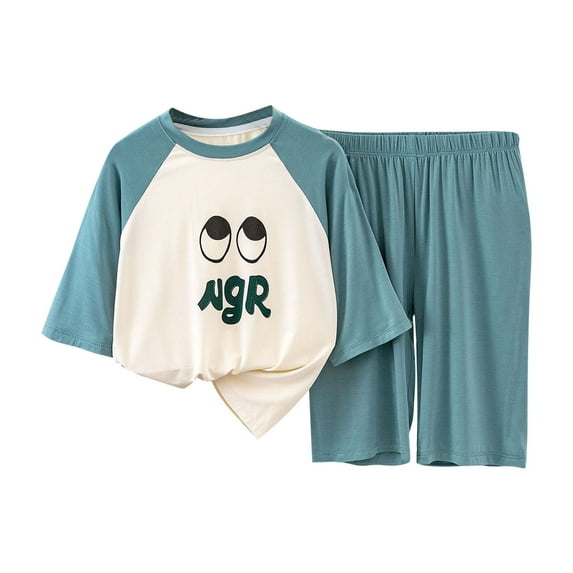 Odeerbi 1-13 Years Toddler Boys Girls Summer Modal Pajamas Short Sleeve Loungewear Shorts Set Cute Raglan Sleepwear Solid Color Lightweight Tops Pajama Set Toddler Boys Girls Clothes