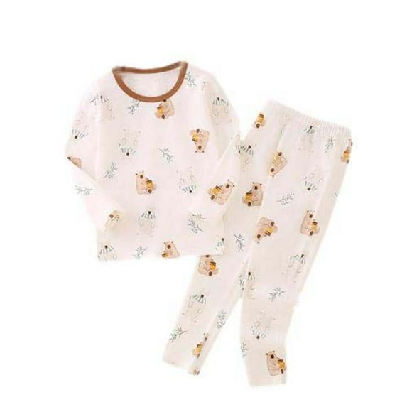 Odeerbi 1-14 Years Kids Boys Girls Pajama Sets Cute Print Long Johns Pajamas Children's Homewear Long Sleeve Round Neck Top Shirt Two-piece Set Kids Boys Girls Clothes
