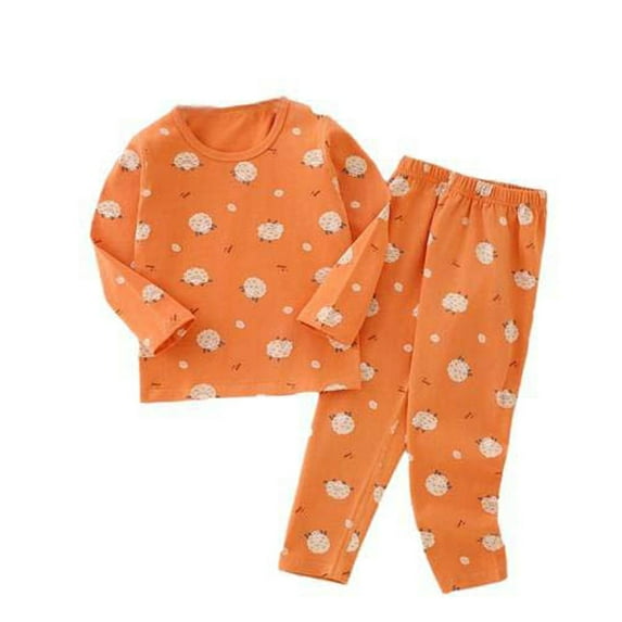 Odeerbi 1-14 Years Kids Boys Girls Pajama Sets Cute Print Long Johns Pajamas Children's Homewear Long Sleeve Round Neck Top Shirt Two-piece Set Kids Boys Girls Clothes