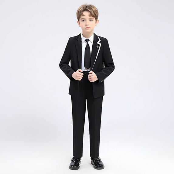 Odeerbi 1-14 Years Kids Boys Suits Tuxedo Set Dress Shirt Dress Pants Blazer Jacket Waistcoat Tie Brooch Sets Formal Suit Set Wedding Party Outfit Kids Boys Clothes