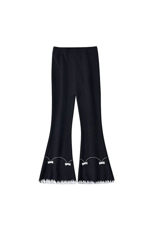 1-14 Years Kids Girls Cotton Flared Pants Bell Bottom Trousers Cute Solid Color Breathable Pants