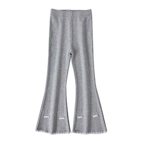 Odeerbi 1-14 Years Kids Girls Cotton Flared Pants Bell Bottom Trousers Cute Solid Color Breathable Pants