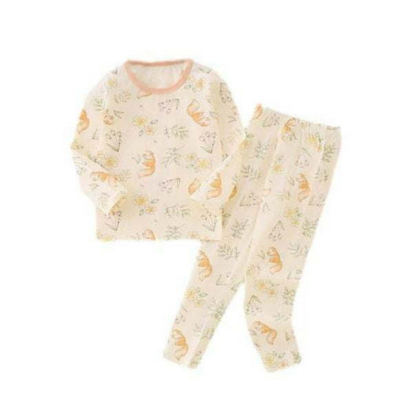 Odeerbi 1-14 Years Toddler Boys Girls Pajama Sets Cute Print Long Johns Pajamas Children's Homewear Long Sleeve Round Neck Top Shirt Two-piece Set Toddler Boys Girls Clothes