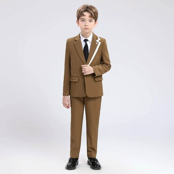 Odeerbi 1-14 Years Toddler Boys Suits Tuxedo Set Dress Shirt Dress Pants Blazer Jacket Waistcoat Tie Brooch Sets Formal Suit Set Wedding Party Outfit Toddler Boys Clothes