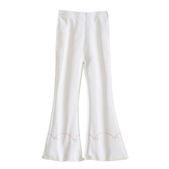 Odeerbi 1-14 Years Toddler Girls Cotton Flared Pants Bell Bottom Trousers Cute Solid Color Breathable Pants