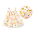 thumbnail image 1 of Odeerbi 1-4Y Toddler Girls Cute Tulle Dresses Cotton Dress Summer Floral Fruit Printed Mesh Suspender Dress With Hat Baby Clothes Yellow, 1 of 4