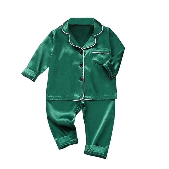Odeerbi 1-5 Years Kids Boys Girls Satin Pajamas Notched Lapel Long Sleeve Shirt Pants Set Soft Loungewear Solid Color Sleepwear Silk Two-piece Pajama Sets Kids Boys Girls Clothes