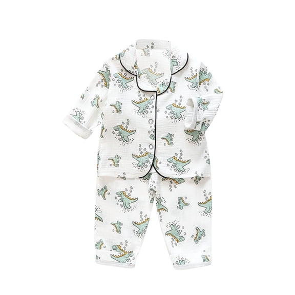 Odeerbi 1-5 Years Toddler Boys Girls Cotton Pajamas Notched Lapel Long Sleeve Shirt Pants Set Soft Loungewear Dinosaur Print Sleepwear Two-piece Pajama Set Toddler Boys Girls Clothes