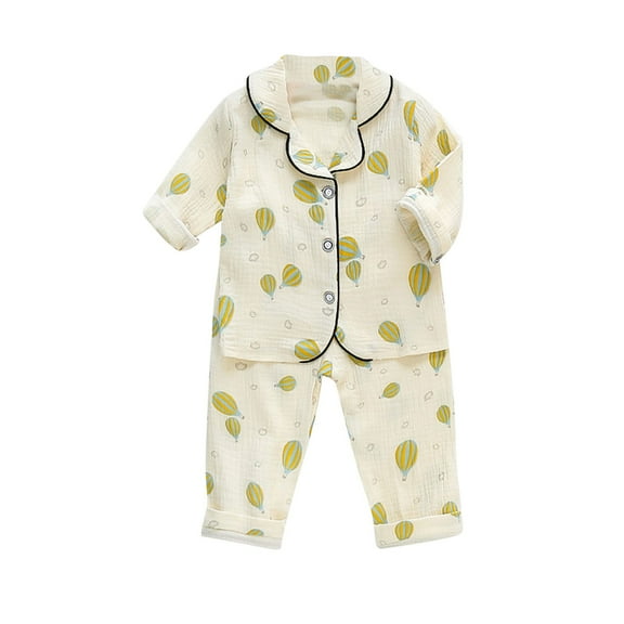 Odeerbi 1-5 Years Toddler Boys Girls Cotton Pajamas Notched Lapel Long Sleeve Shirt Pants Set Soft Loungewear Dinosaur Print Sleepwear Two-piece Pajama Set Toddler Boys Girls Clothes