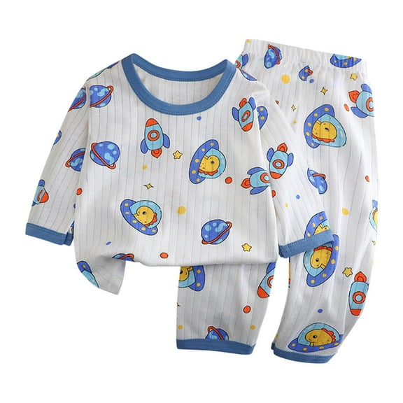 Odeerbi 1-6 Years Kids Boys Girls Summer Cotton Pajamas Long Sleeve Tops Pants Set Soft Loungewear Cute Print Sleepwear Casual Two-piece Pajama Sets Kids Boys Girls Clothes