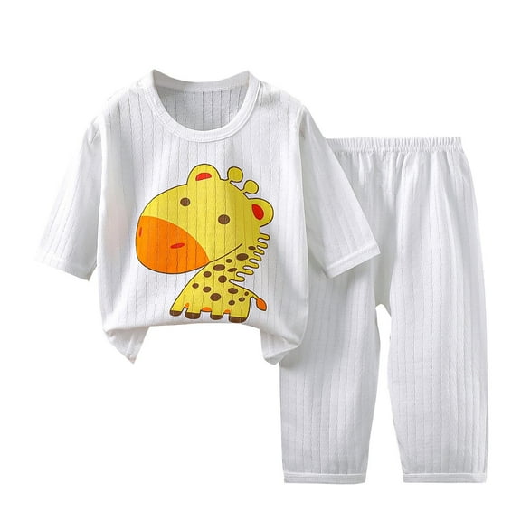 Odeerbi 1-6 Years Kids Boys Girls Summer Cotton Pajamas Short Sleeve Tops Pants Set Soft Loungewear Cute Print Sleepwear Breathable Two-piece Pajama Sets Kids Boys Girls Clothes