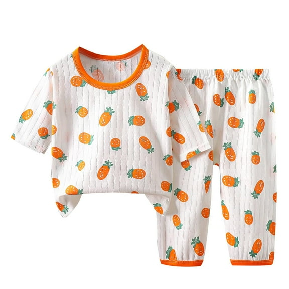 Odeerbi 1-6 Years Kids Boys Girls Summer Cotton Pajamas Short Sleeve Tops Pants Set Soft Loungewear Cute Print Sleepwear Two-piece Pajama Sets Kids Boys Girls Clothes