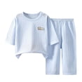 thumbnail image 1 of Odeerbi 1-6 Years Kids Boys Girls Summer Cotton Pajamas Short Sleeve Tops Pants Set Soft Loungewear Solid Color Sleepwear Breathable Comfortable Pajama Set Kids Boys Girls Clothes, 1 of 4