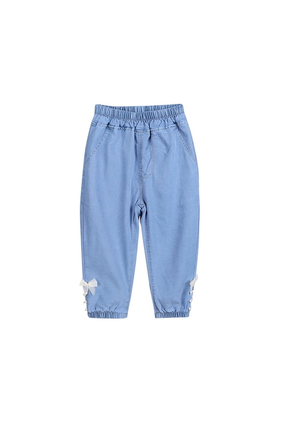 1-6 Years Kids Girls Spring Summer Bow Jeans Jogger Denim Pants Casual Outdoor Loose Ankle Cowboy Pants