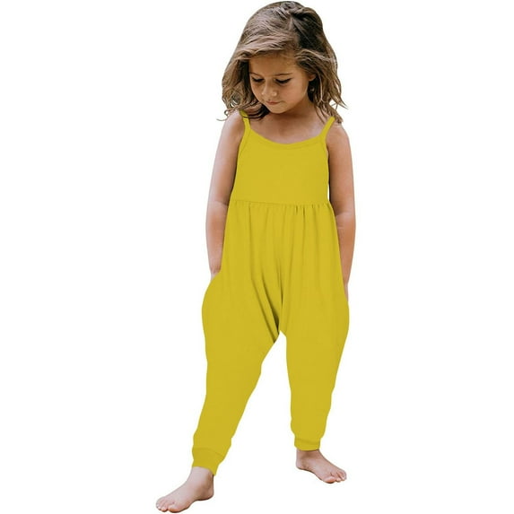 Odeerbi 1-6 Years Kids Girls Summer Jumpsuit Solid Color Camisole Romper Casual Breathable Comfortable Overalls Strap Bib Overall Pants Playsuit