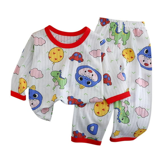 Odeerbi 1-6 Years Toddler Boys Girls Summer Cotton Pajamas Long Sleeve Tops Pants Set Soft Loungewear Cute Print Sleepwear Casual Two-piece Pajama Sets Toddler Boys Girls Clothes