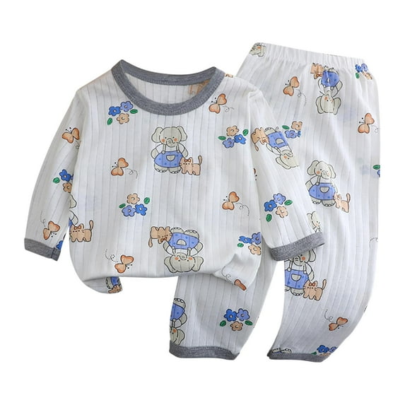 Odeerbi 1-6 Years Toddler Boys Girls Summer Cotton Pajamas Long Sleeve Tops Pants Set Soft Loungewear Cute Print Sleepwear Casual Two-piece Pajama Sets Toddler Boys Girls Clothes