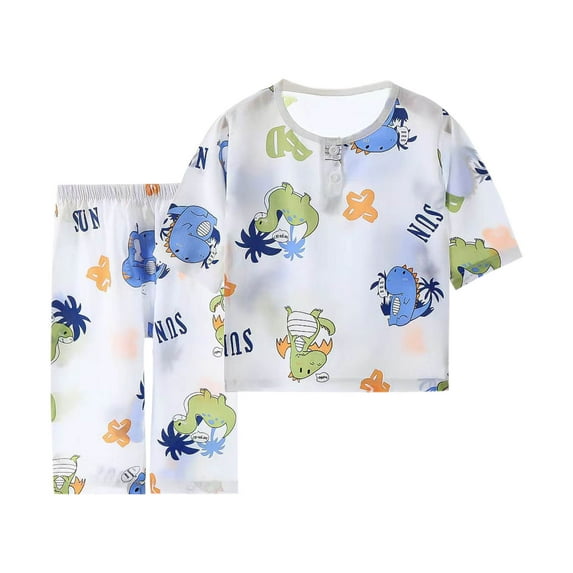 Odeerbi 1-6 Years Toddler Boys Girls Summer Cotton Pajamas Short Sleeve Tops Capris Set Soft Loungewear Dinosaur Print Sleepwear Casual Two-piece Pajama Sets Toddler Boys Girls Clothes