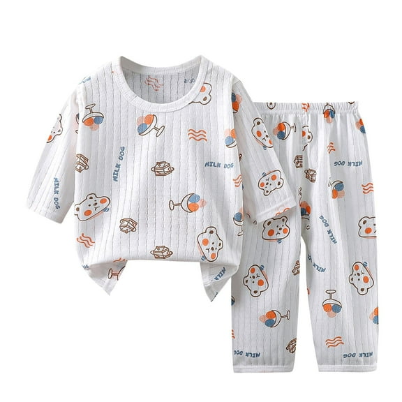 Odeerbi 1-6 Years Toddler Boys Girls Summer Cotton Pajamas Short Sleeve Tops Pants Set Soft Loungewear Cute Print Sleepwear Breathable Two-piece Pajama Sets Toddler Boys Girls Clothes